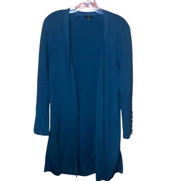 Talbots petites blue ribbed gold button accents long sleeve sweater MP - Picture 1 of 5